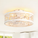 16.5" White Caged Ceiling Fans with Lights, Low Profile Ceiling Fan with Remote and Reversible Fan Blades, Farmhouse Chandelier Fan for Bedroom, Kitchen, Living Room